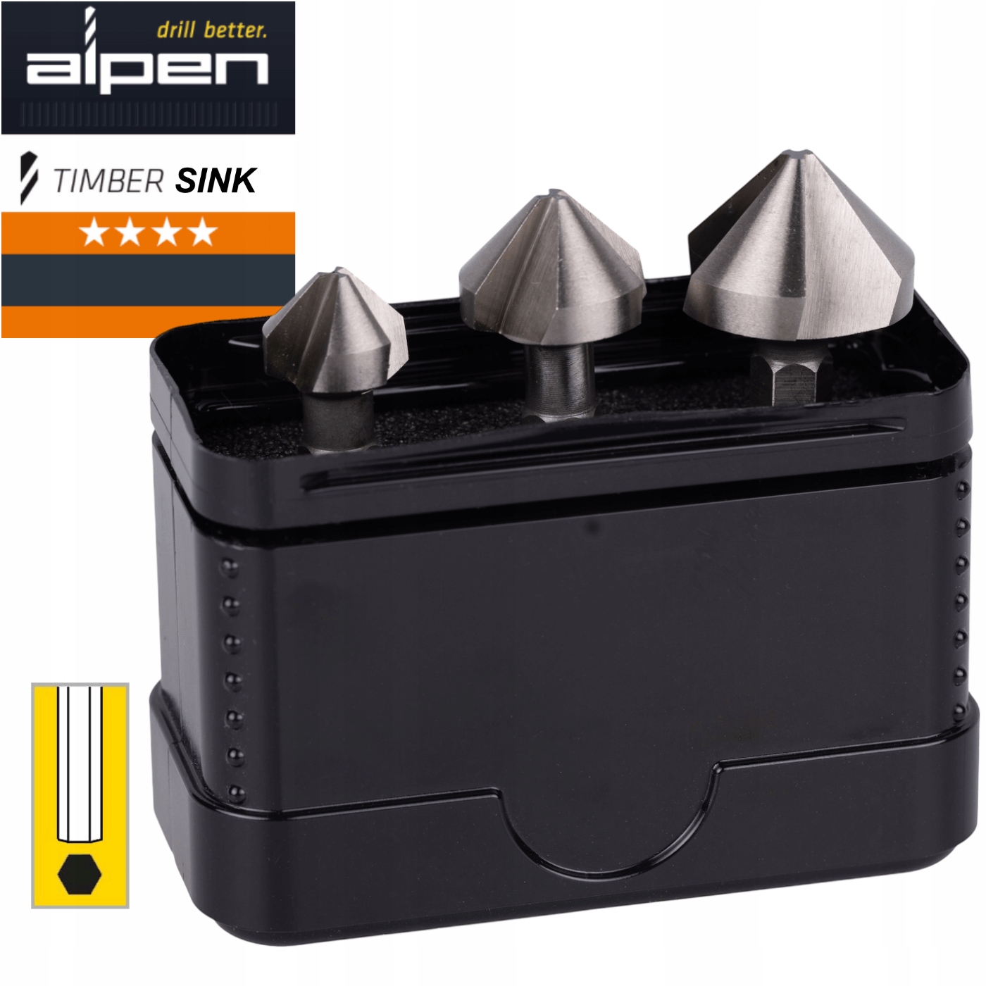 Alpen zestaw, frez stożkowy do drewna fi 12,4 16,5 20,5 mm Timber Sink