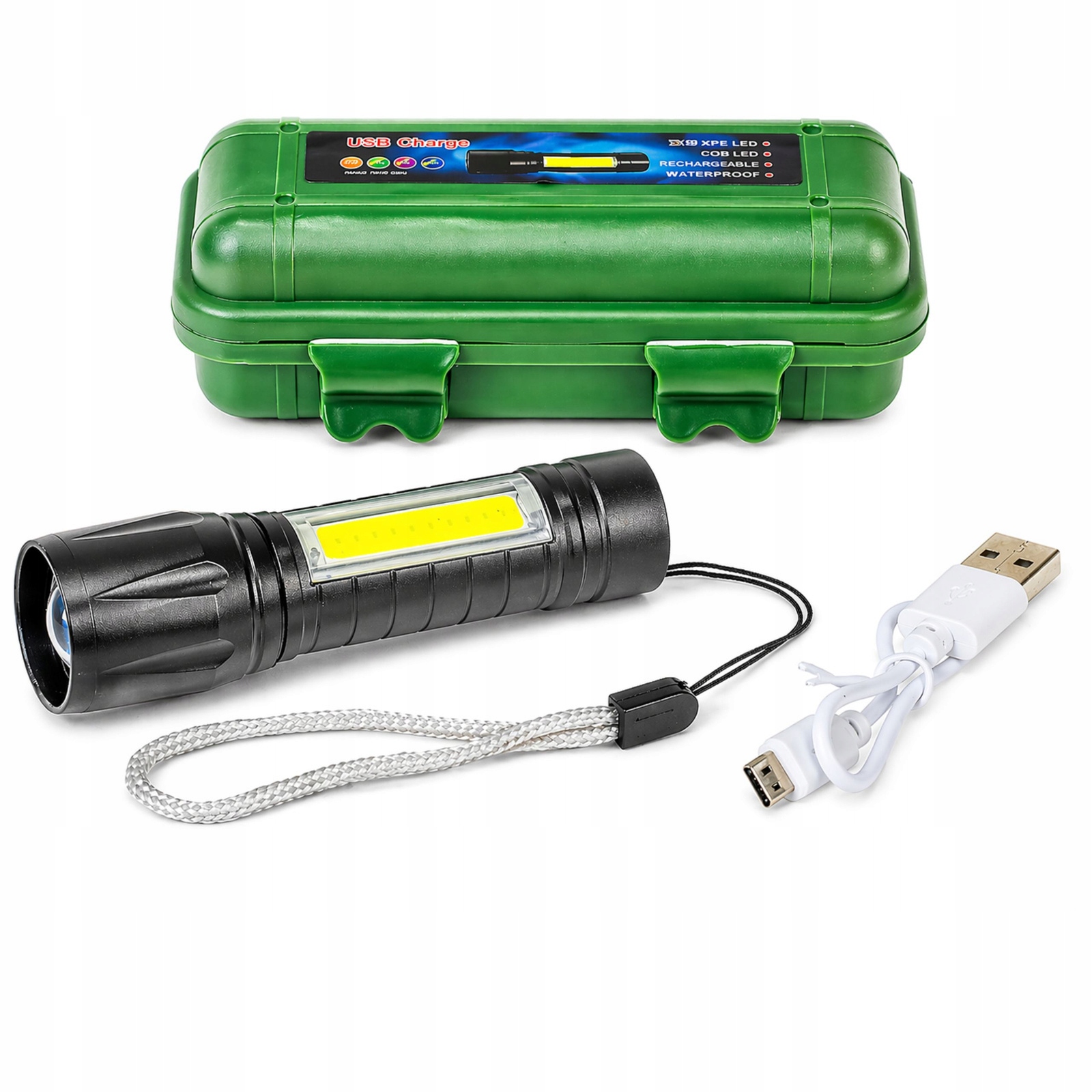 Latarka Mocna Taktyczna Led Akumulator Zoom 3 Tryby Etui Lampka