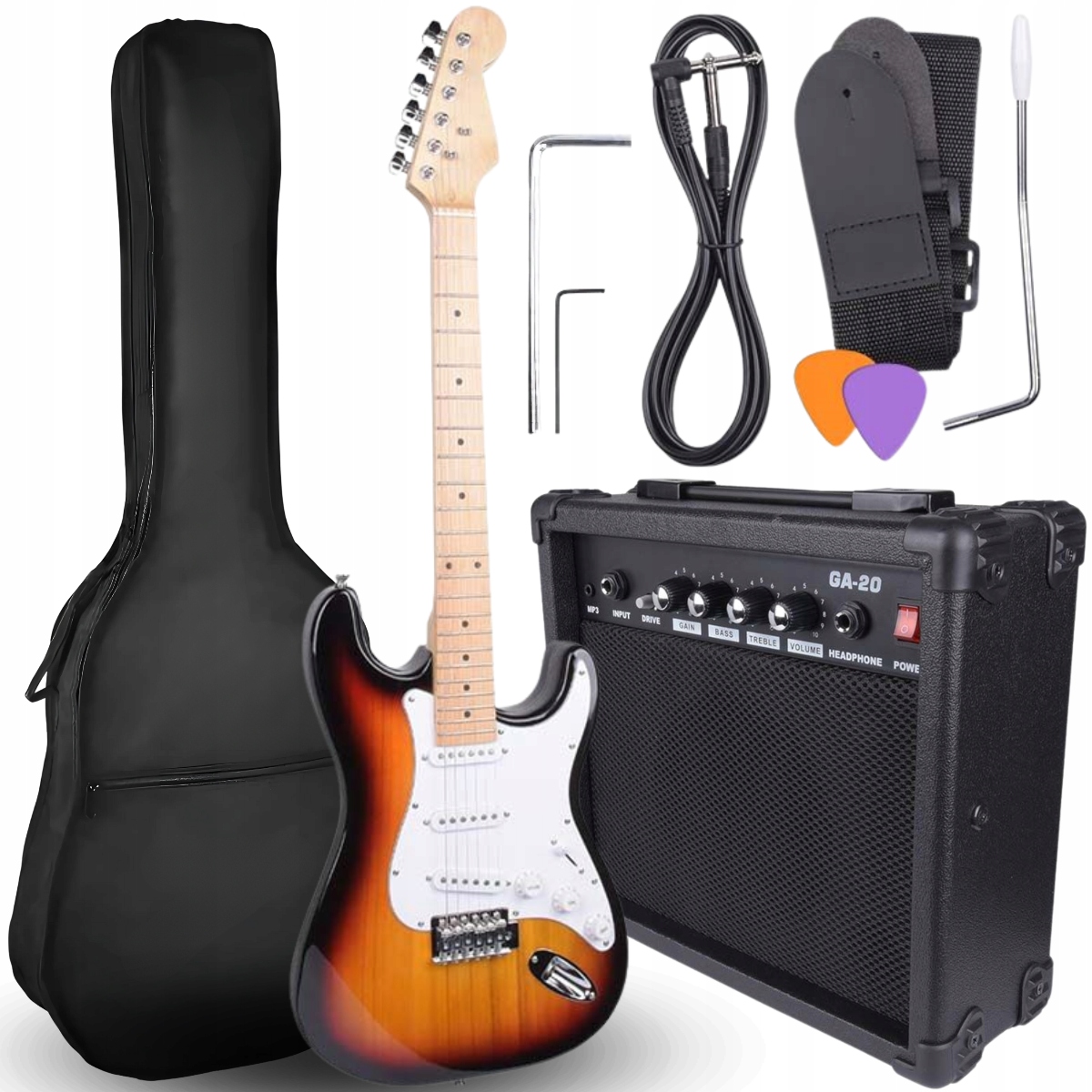 Elektrická Kytara Stratocaster Kytarový Set Zesilovač 20W Příslušenství