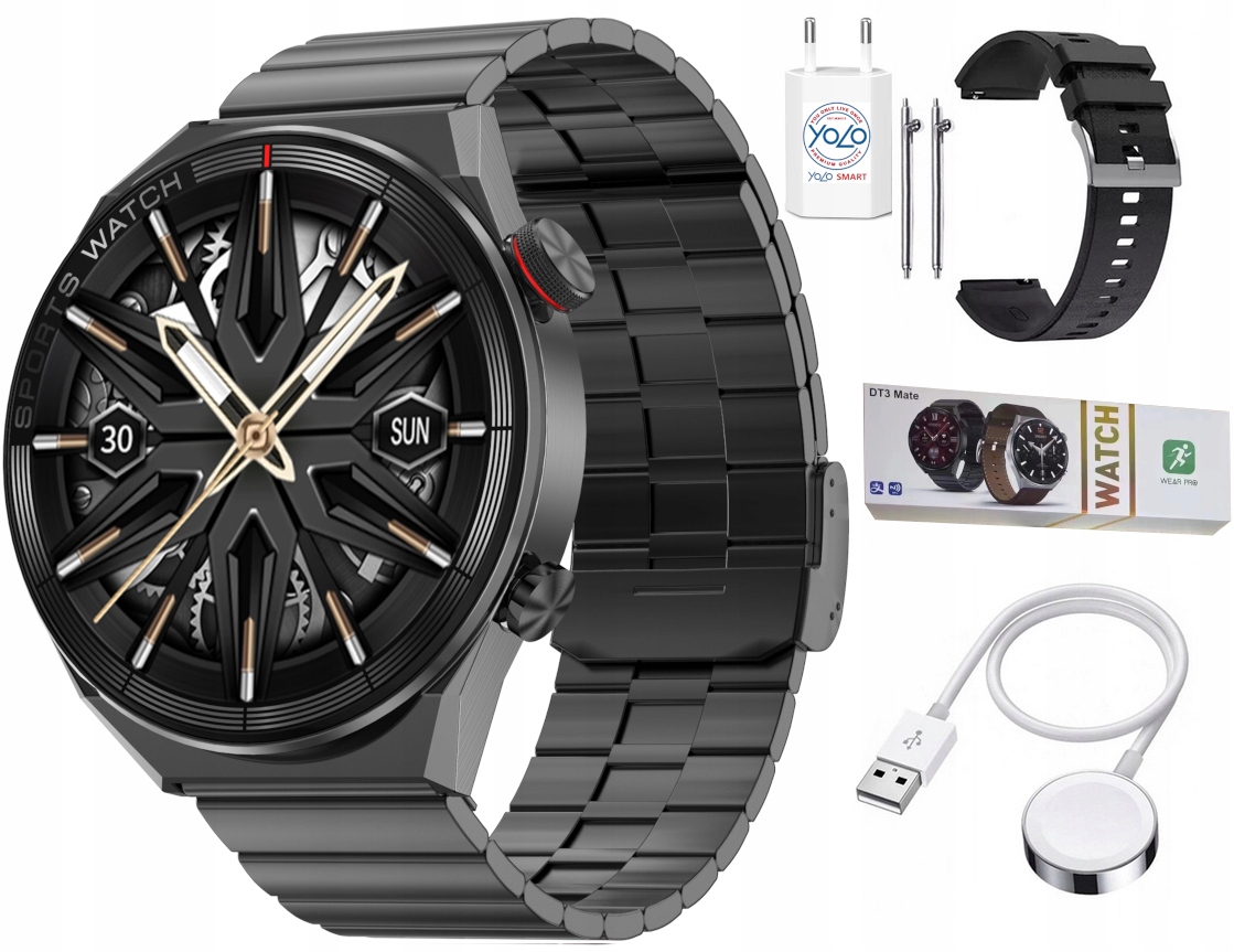 ZEGAREK SMARTWATCH MĘSKI NFC INDUKCJA ROZMOWY MENU PL 2 PASKI RNCE99 SPORT