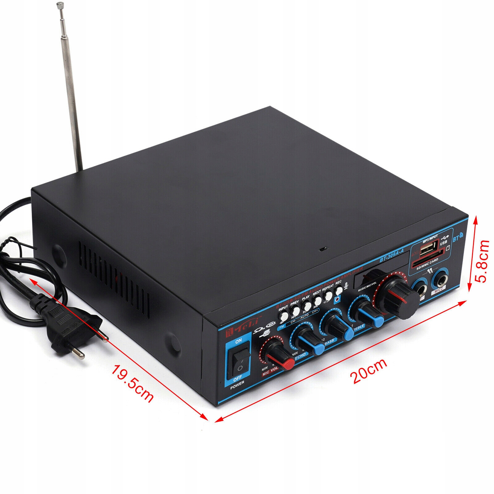 Wzmacniacz HIFI bluetooth BT-309A z pilotem 220V Marka bez marki