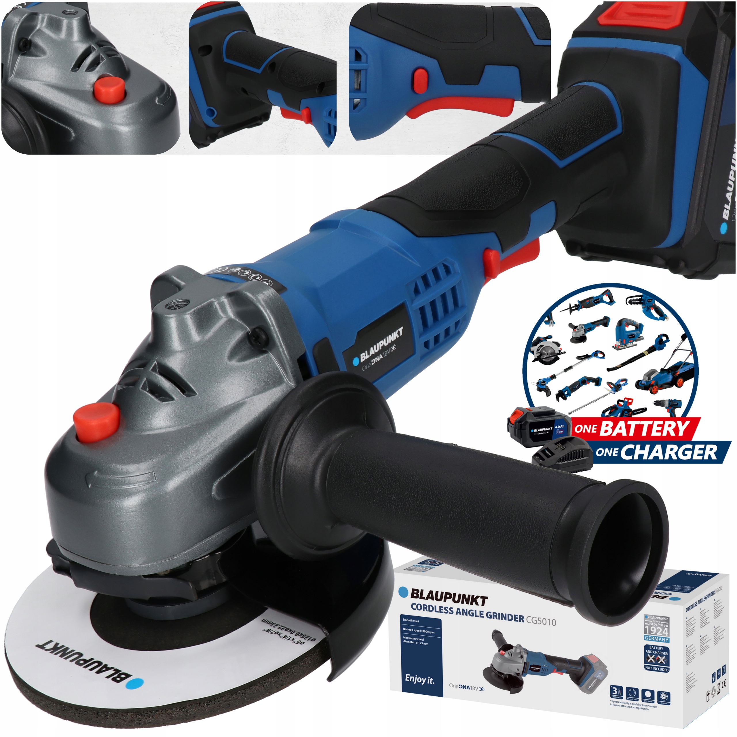 Szlifierka kątowa 125 mm akumulatorowa 18V Mocna Kątówka Diax Tarcza