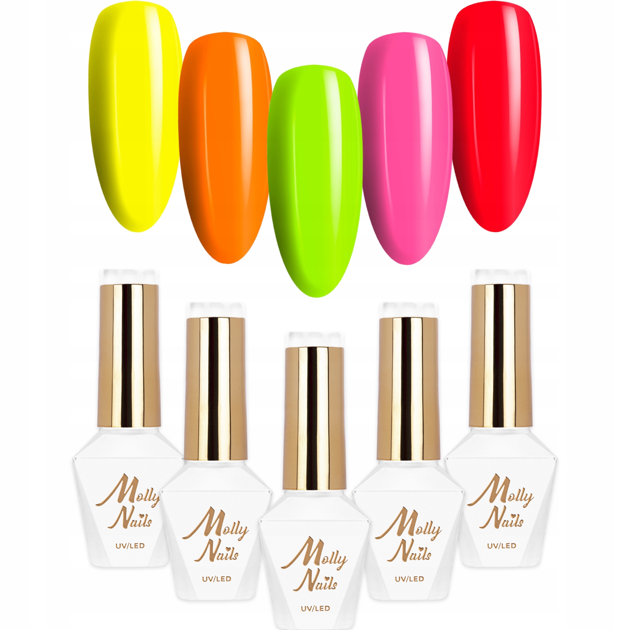 5x Hybridní lak Mollynails 8 g Skittle Nails Neonový set na léto 5v1