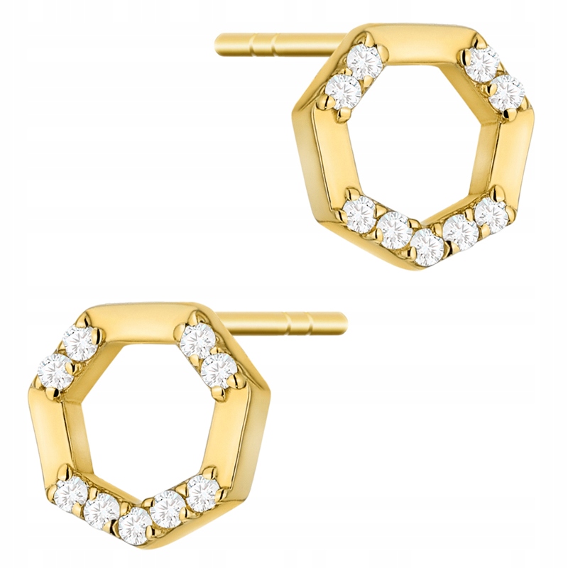 Zlaté Náušnice Dámské pr. 585 Sedmiúhelníky se Zirkony 14k