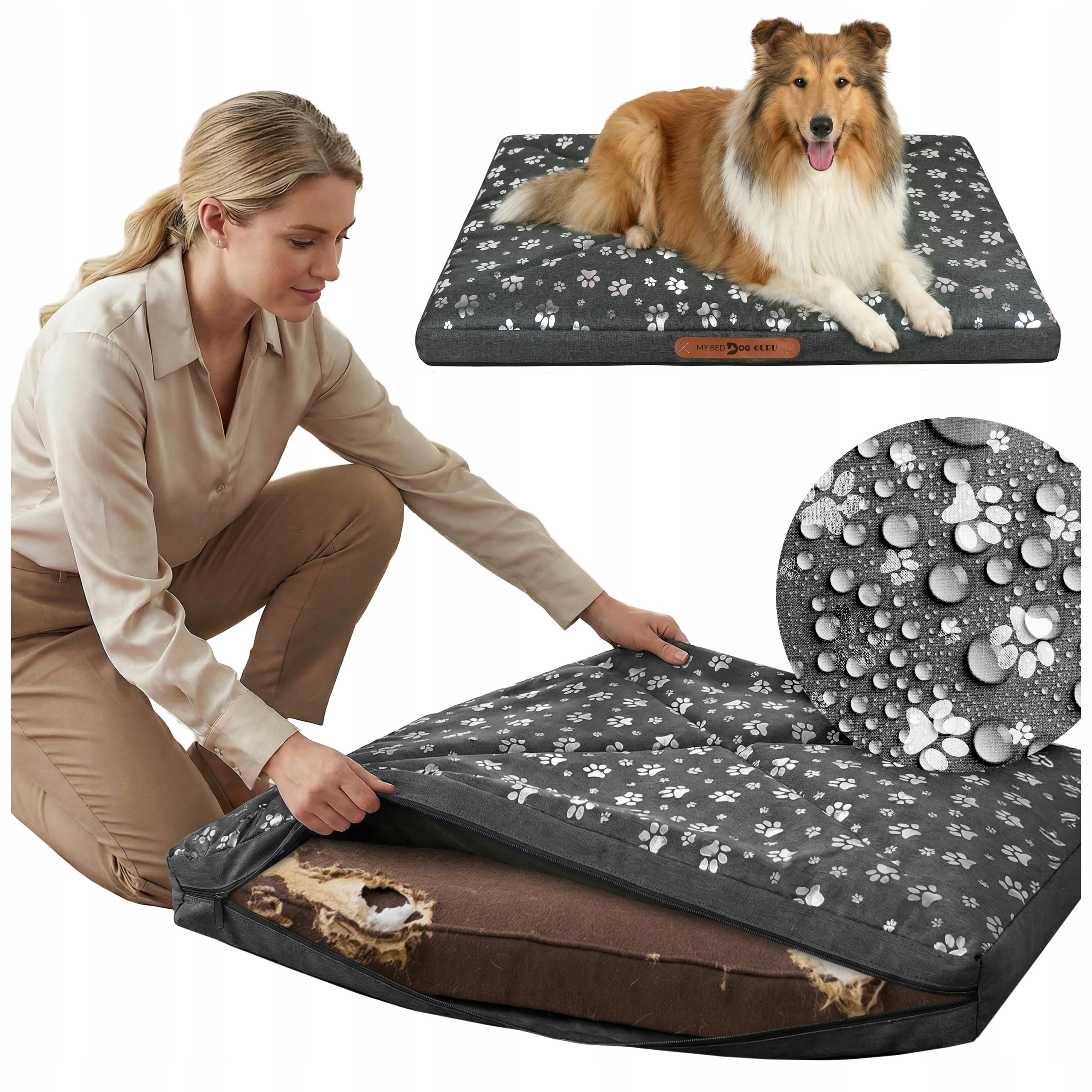 Obal Na Pelíšek Pro Psa XXL 120x70 CM Voděodolný Šedý Na Zip