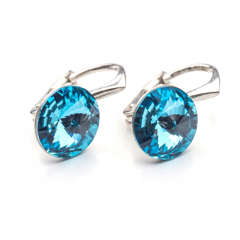 

Srebrne kolczyki 925 z kr. Swarovski Rivoli 8 Aqua