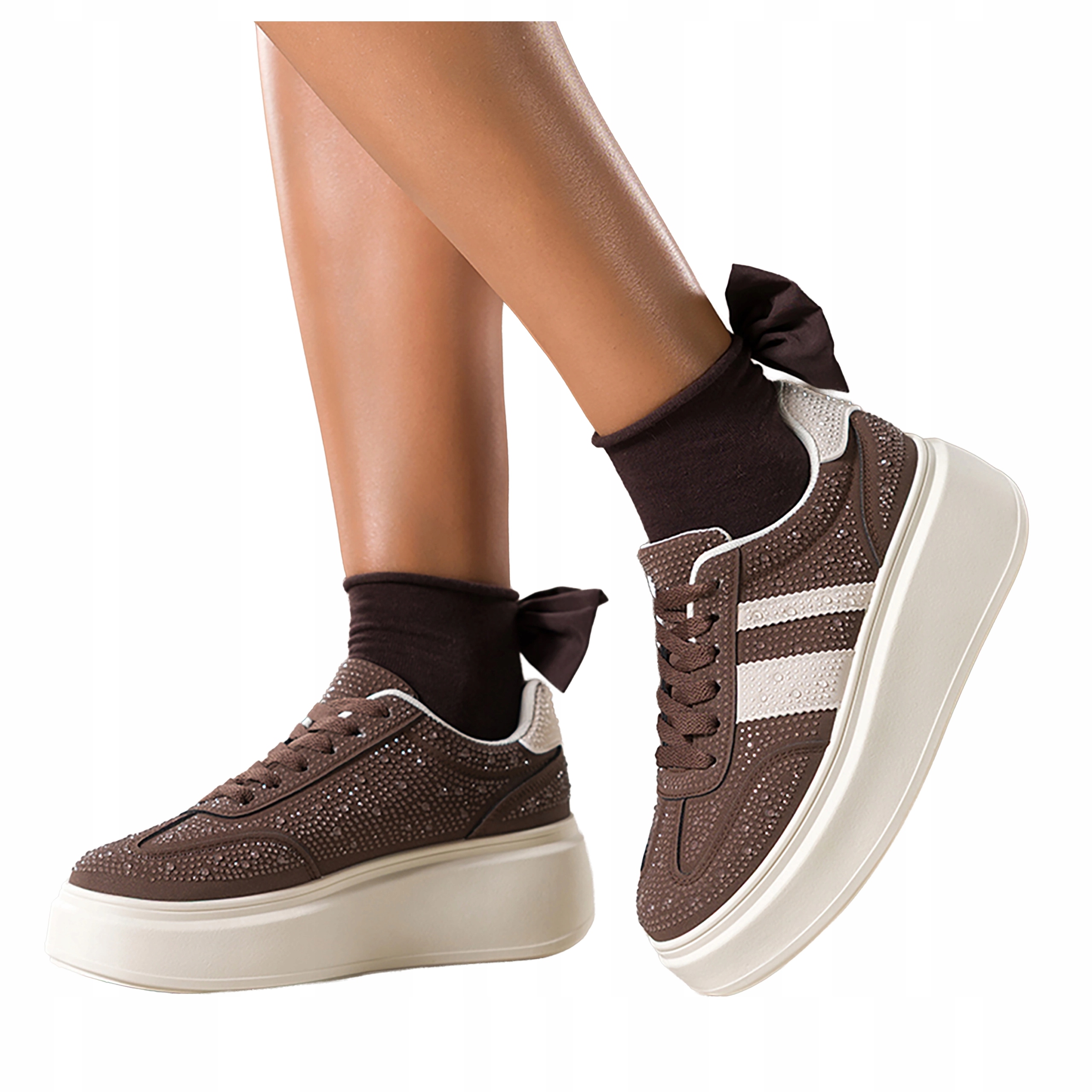 Dámské čokoládové Sportovní Tenisky s krystaly, šněrovací, velikost 39