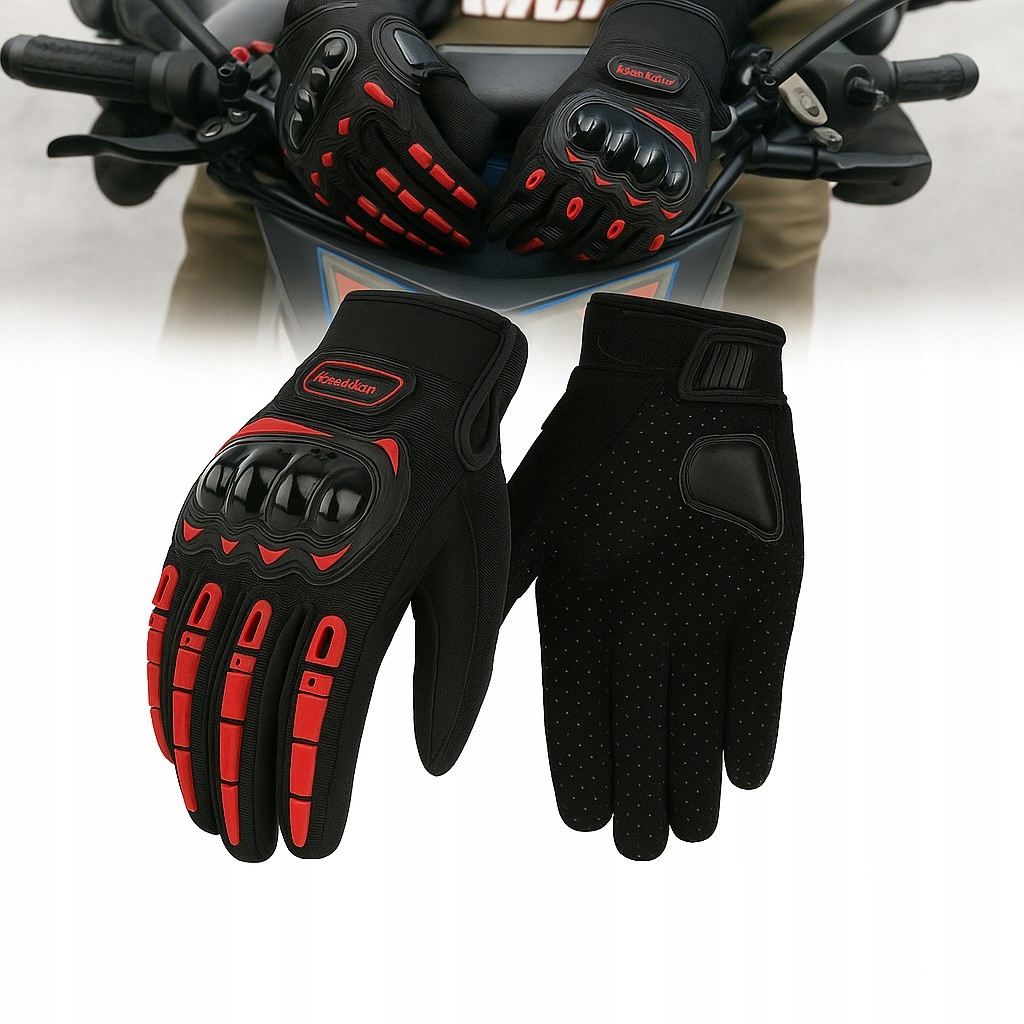 Rękawice Motocyklowe Rękawiczki Letnie Dotykowe Skuter Rower Czerwony L