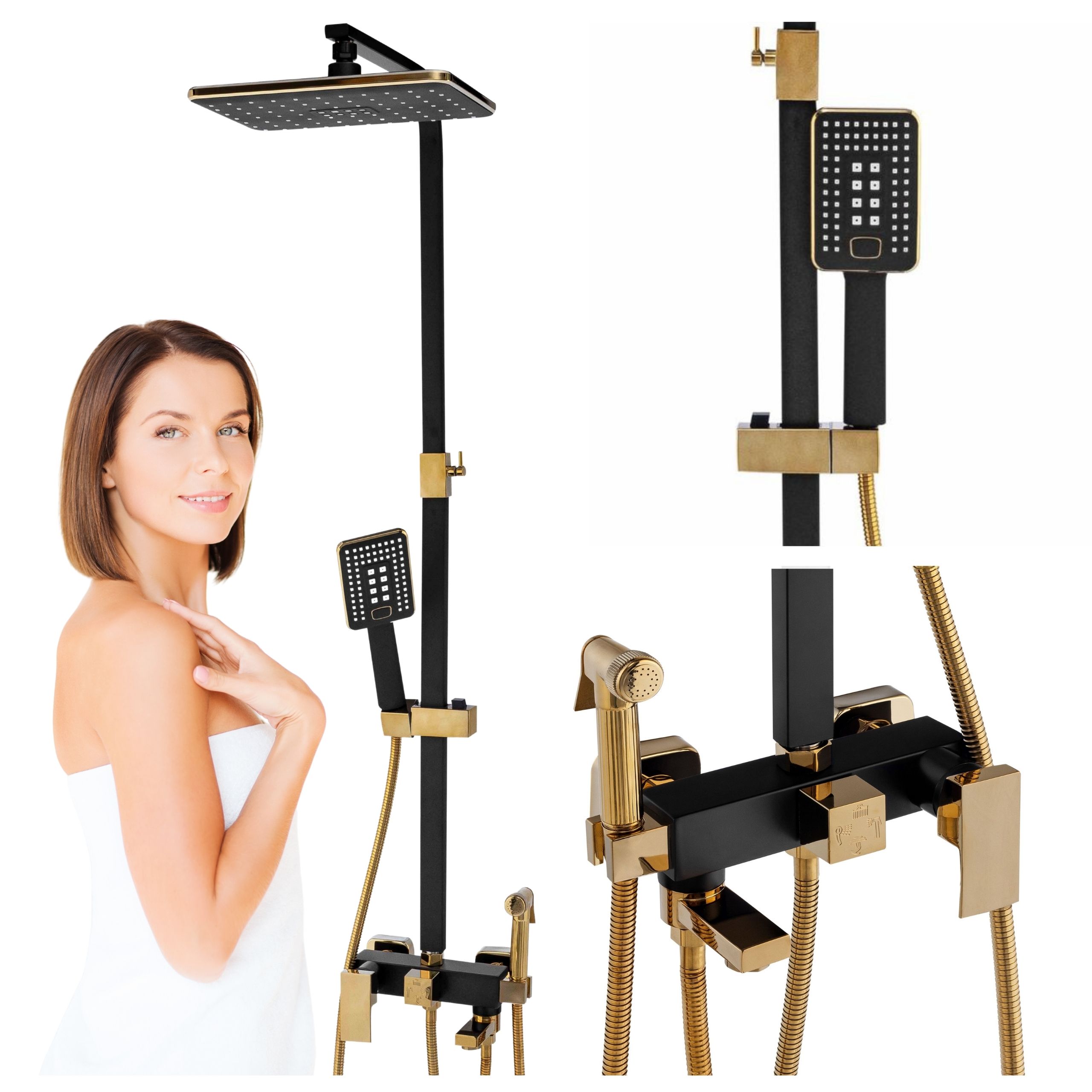Sprchový Set Na Omítku Cubo Černá/zlatá Barva
