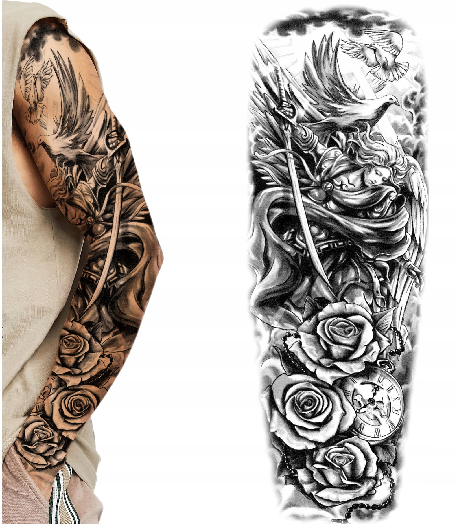 

Tatuaż tymczasowy rękaw rzymska bogini gołąb miecz