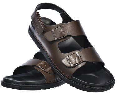Pánské nastavitelné sandály hnědé Big Star, přírodní kůže, velikost 44