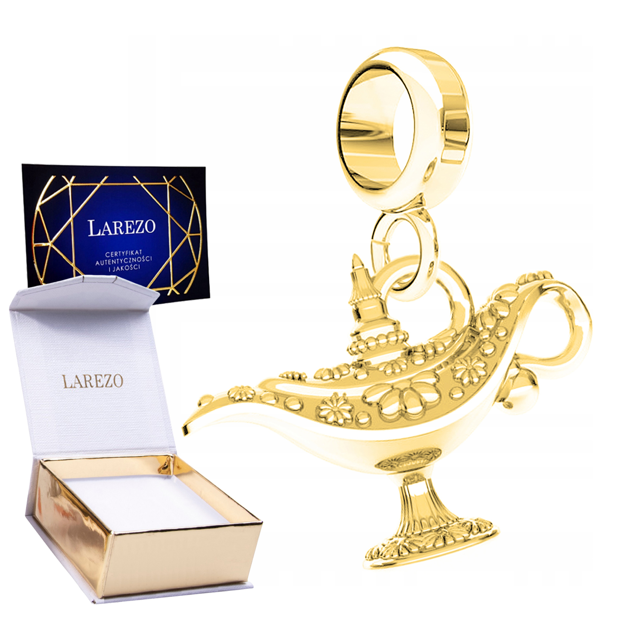 Zlatý závěsný závěs s Aladinovou lampou Lesklá lampa Aladin Stříbro 925