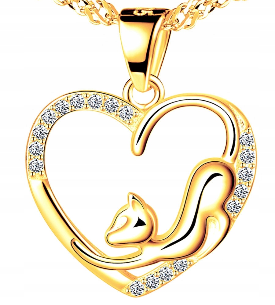 Náhrdelník Stříbro 925 s přívěskem Srdce Zirkony Dámské Pozlacené Kotě