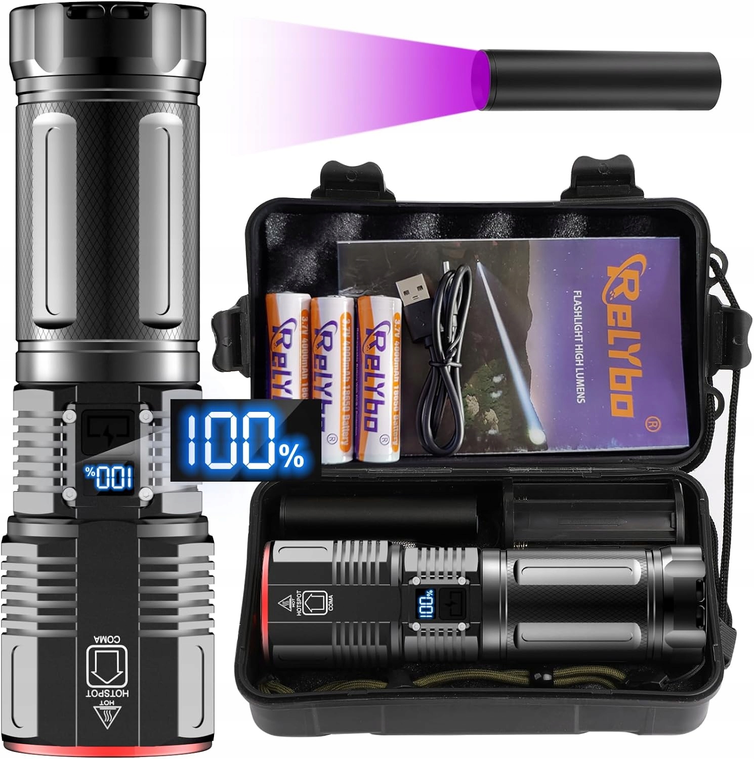 BARDZO JASNA LATARKA TAKTYCZNA LED 50000lm WODOODPORNA USB