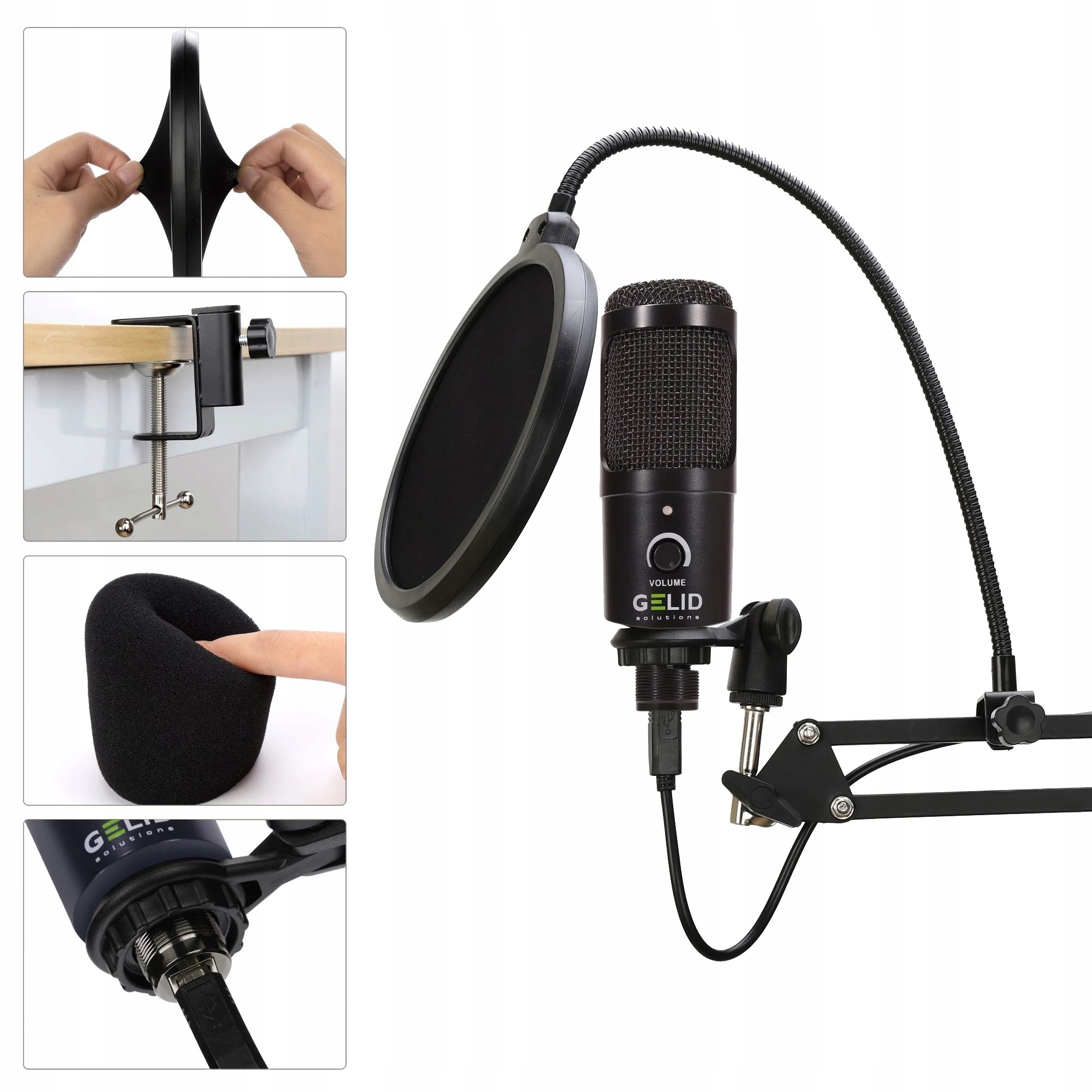 Gelid Voce Black Usb Condenser Microphone Set