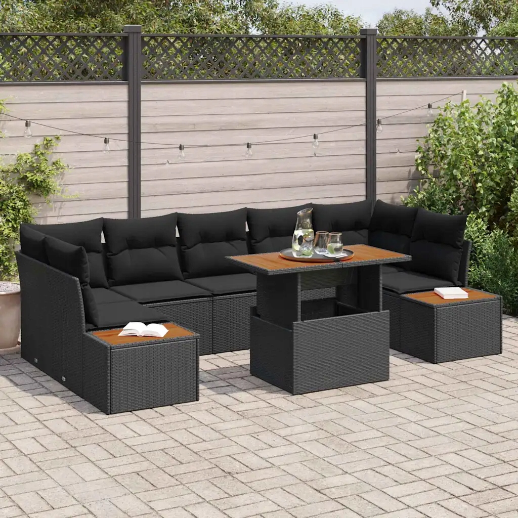 Zahradní jídelní souprava 8 pcs Černá a hnědá 100 x 55 x 73 cm Černá 335004