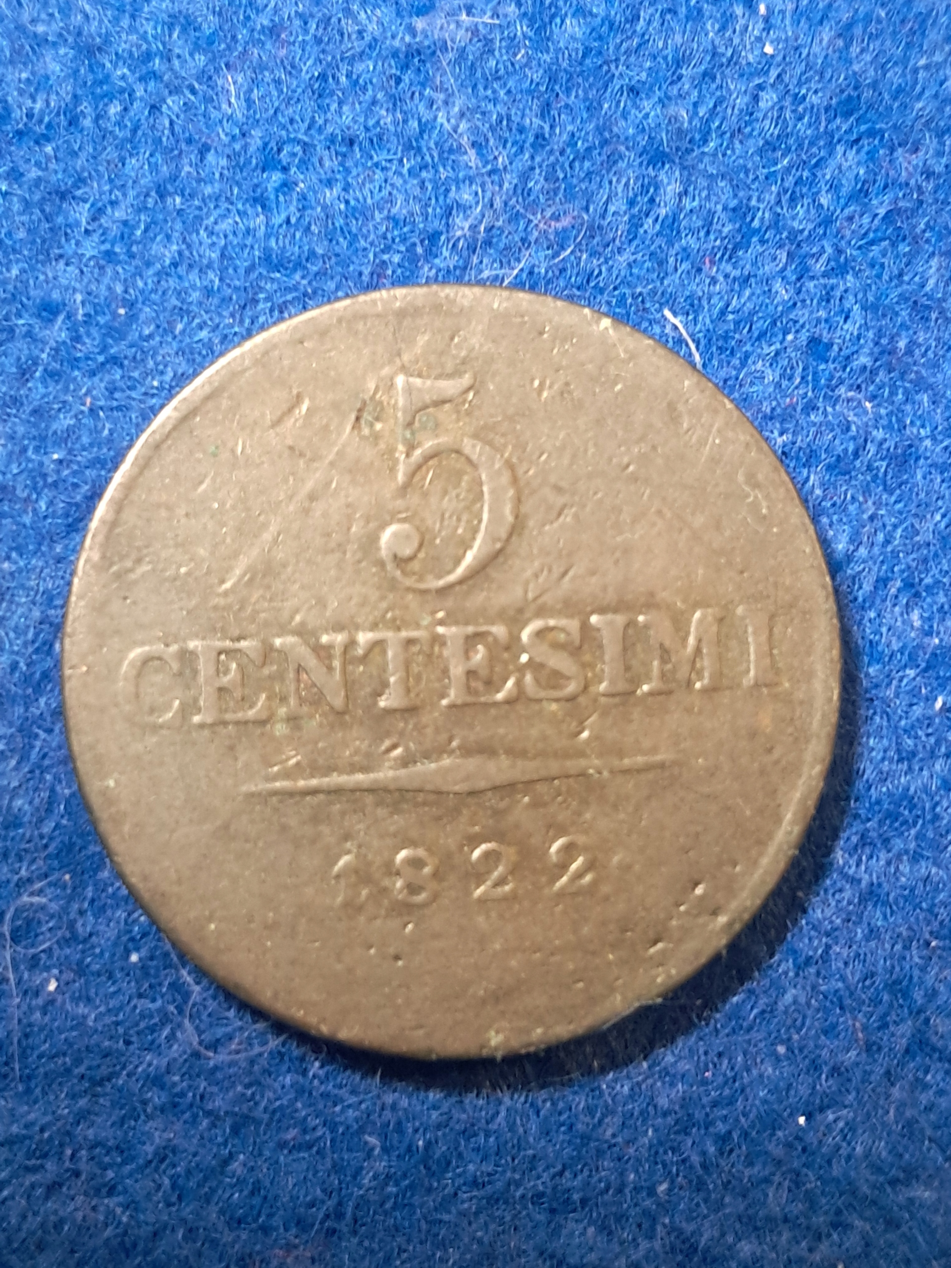 Włochy, 5 centissimi 1822 Lombardia (R10)