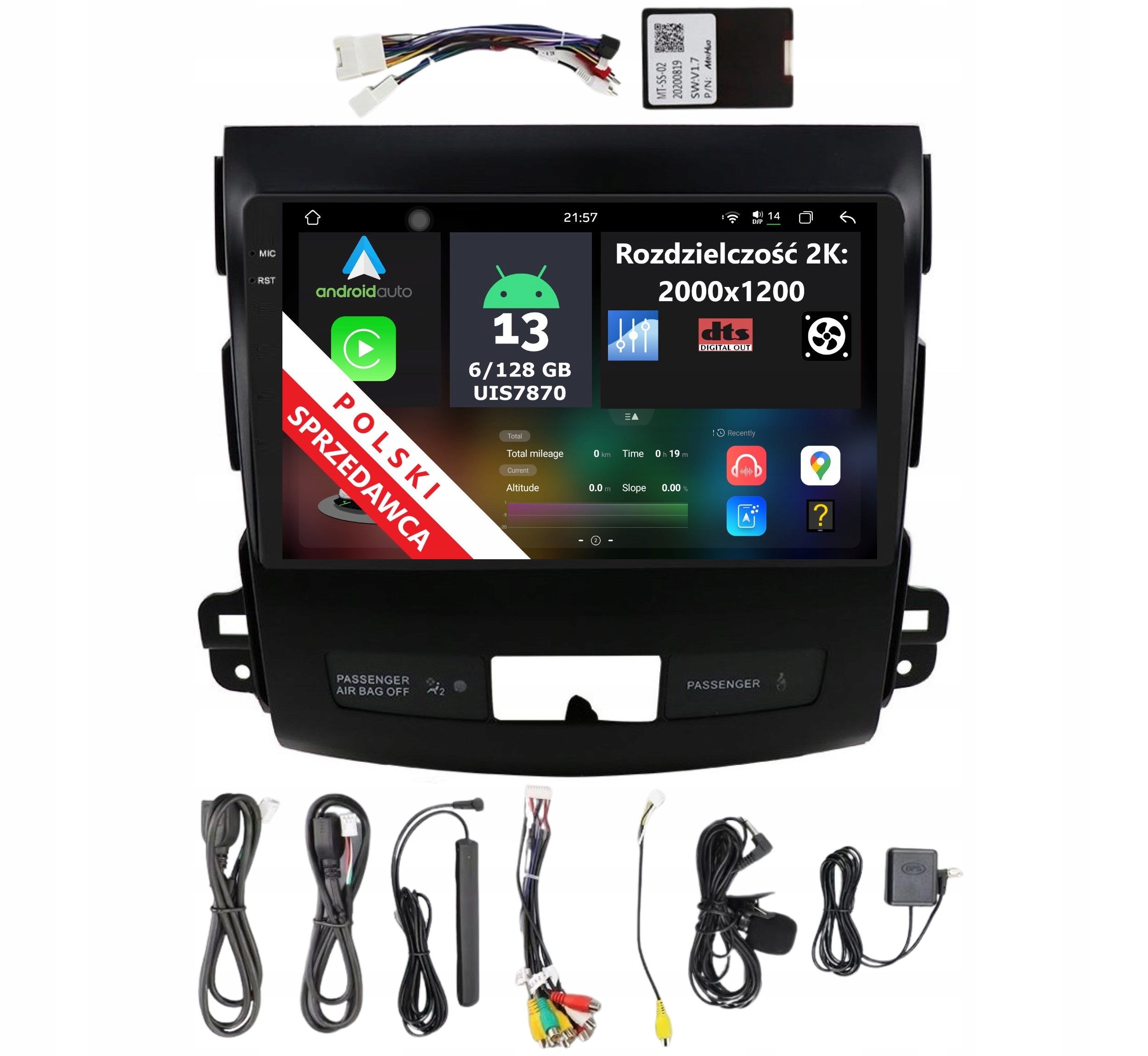 9,5" Rádio 2DIN Android Mitsubishi Outlander II 6/128 Gb Dsp Carplay Lte