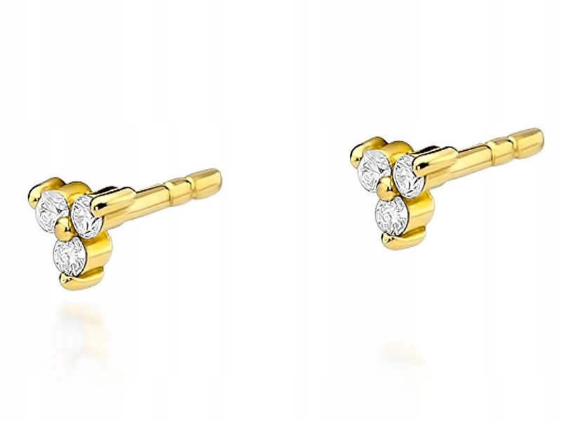 Zlaté náušnice 585 jemné s brilianty 0,70 g, diamanty na tyčince, módní