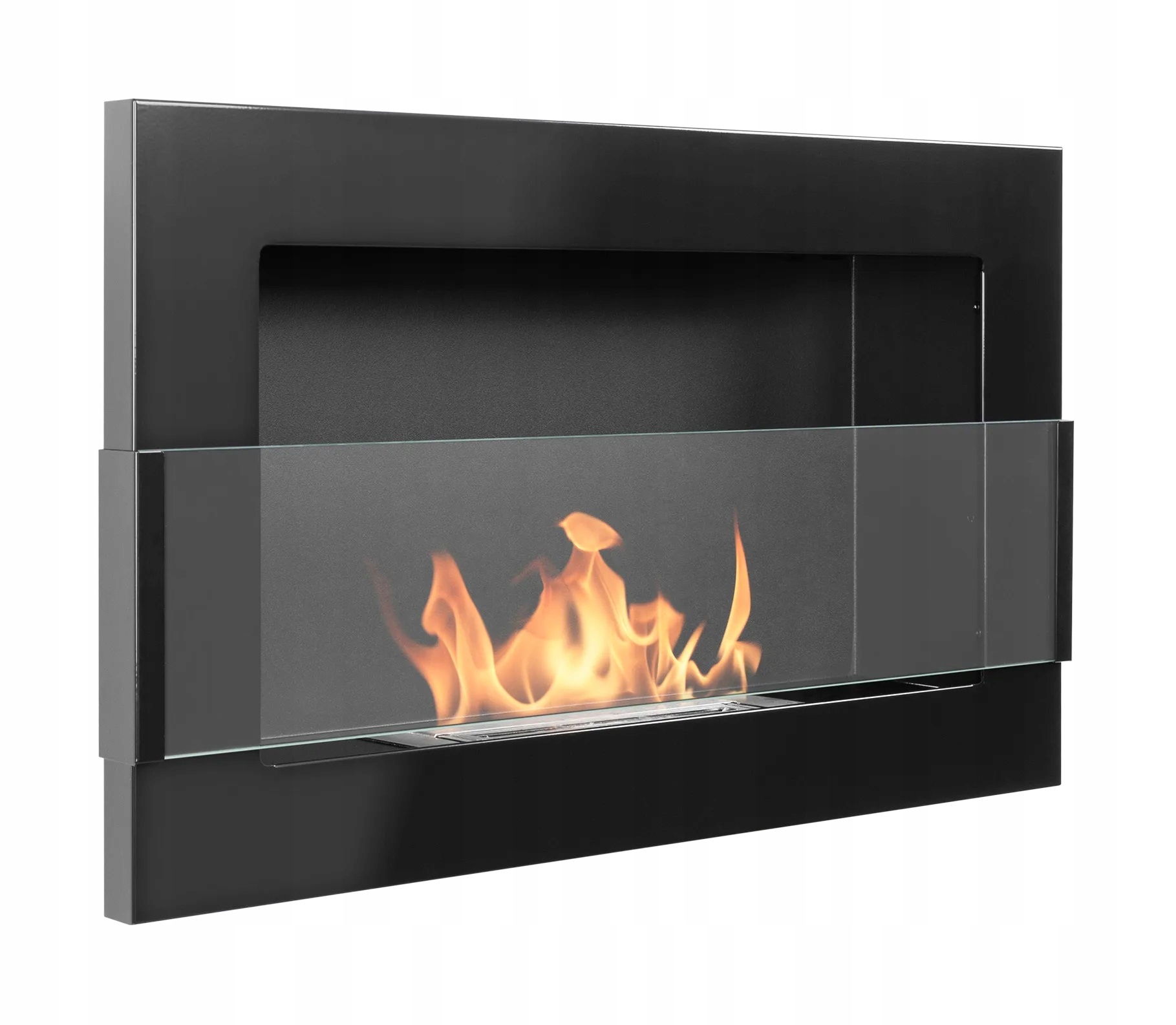 Biokrb závesný so sklom 65x40x12 cm Regulácia plameňa Čierny lesk