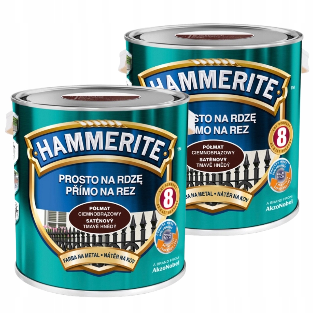 Hammerite Na Kov 5L Přímo Na Rez Polomat Tmavě Hnědý Set 2x2,5L
