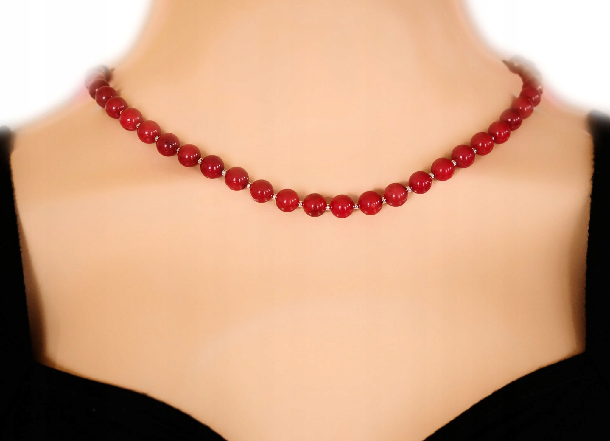 Červené korálové náhrdelníky Stříbro Symbol nové šarže Senyszyn 46 cm