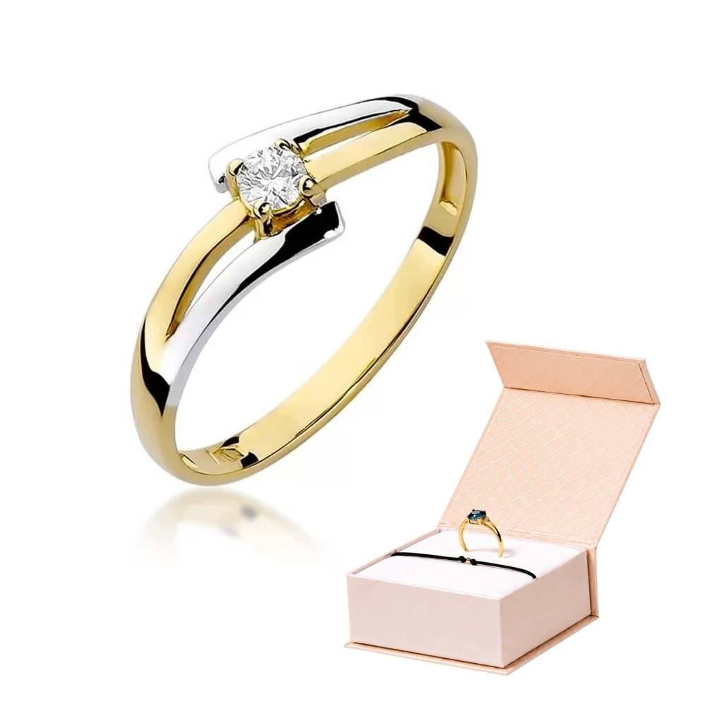 Złoty Pierścionek Próba 585 Diament 0,08ct Płaski Wzór+bransoletka Złota