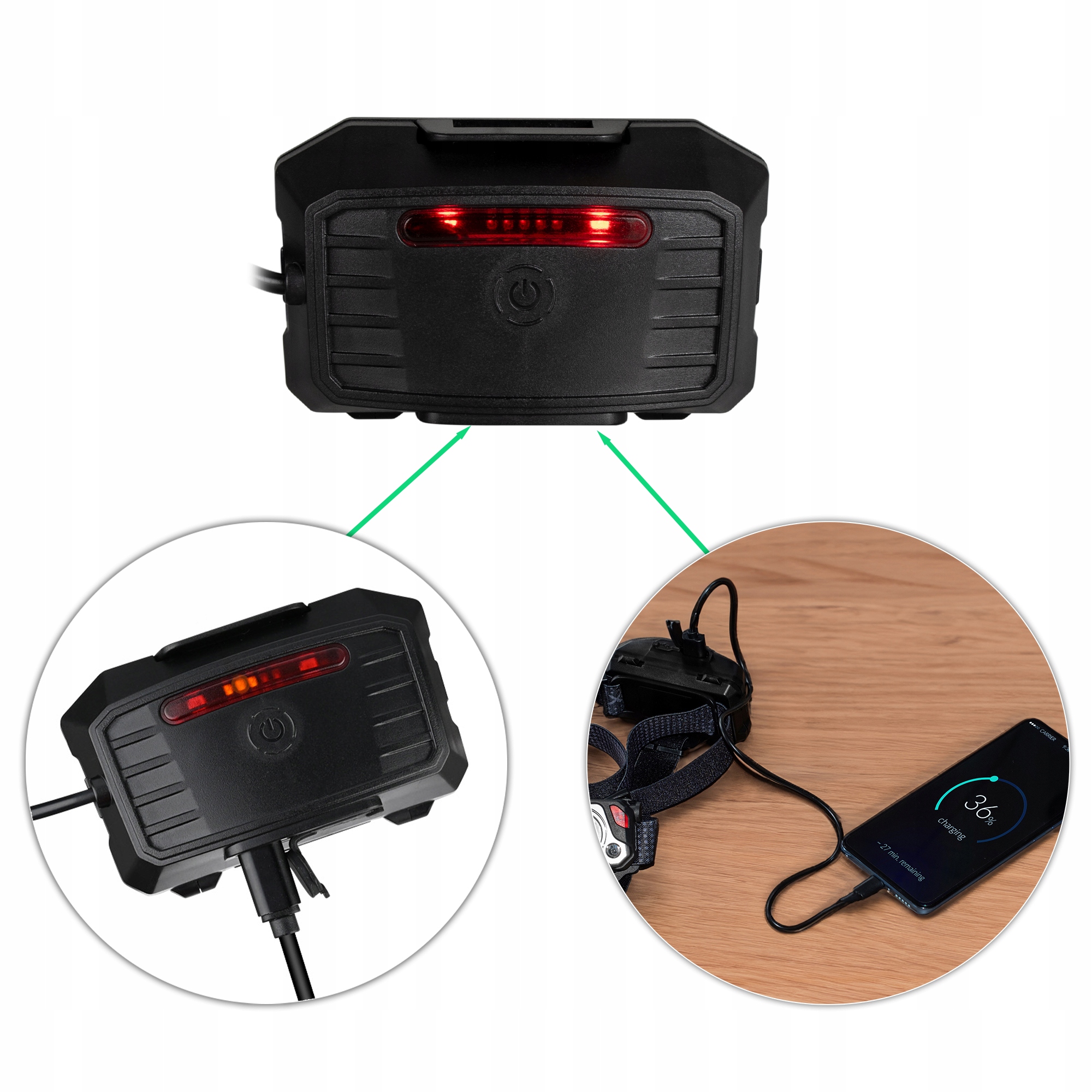 ZESTAW LATARKA CZOŁOWA + AKUMULATORY + OPASKA CZOŁÓWKA LED USB C POWER PRO Marka Vayox