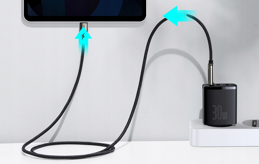 BASEUS SZYBKA ŁADOWARKA SIECIOWA DO TELEFONU USB USB-C TYP-C AFC QC 3.0 30W Kolor czarny