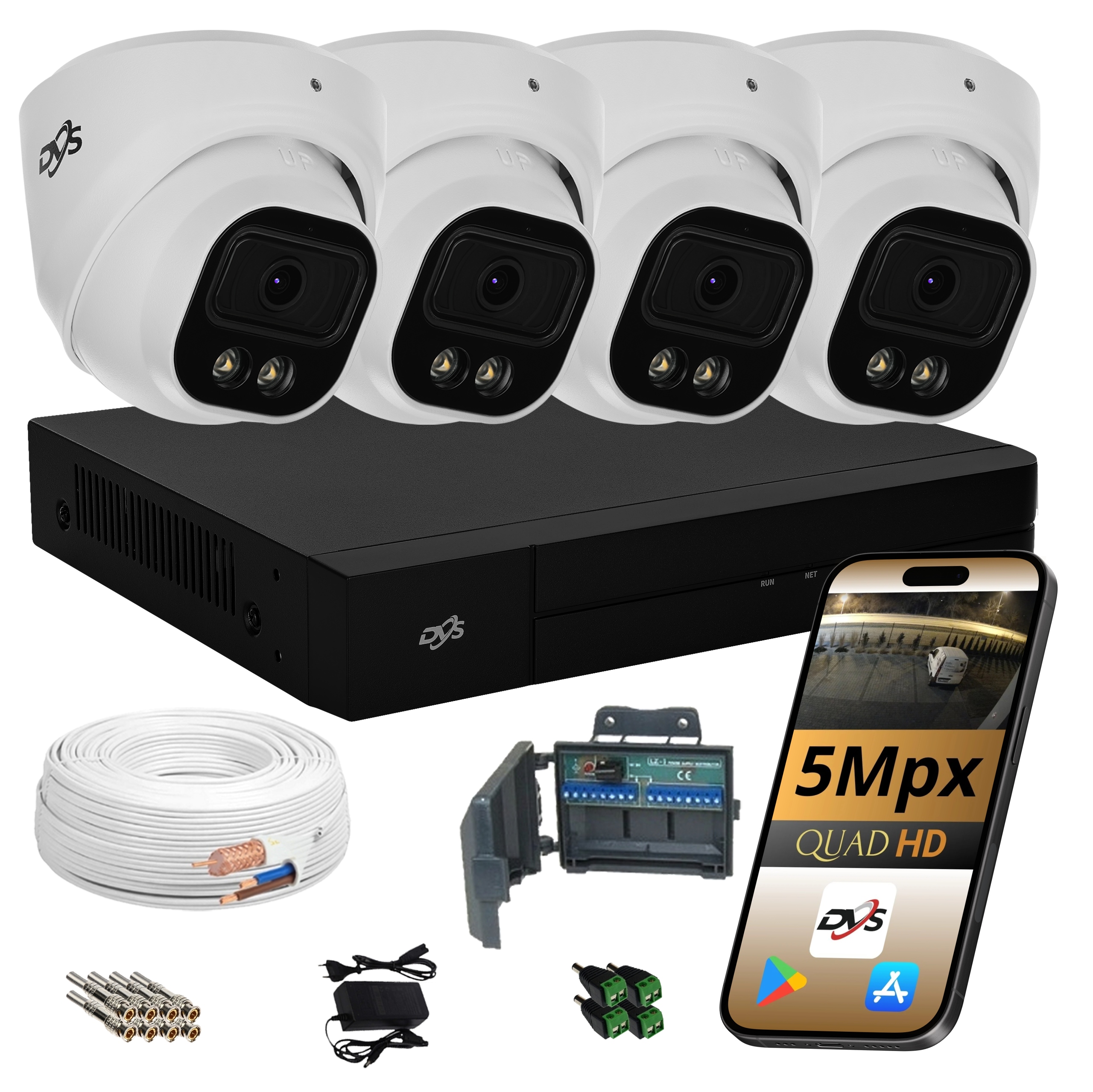 Sada kamer pro monitorování 4 analogových kamer Dvs 5 mpx Dual Light Ir Led