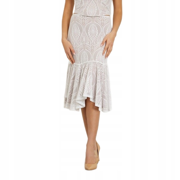Guess Bílá Sukně MIDI S Volánem A Prolamovaným Vzorem 2CA