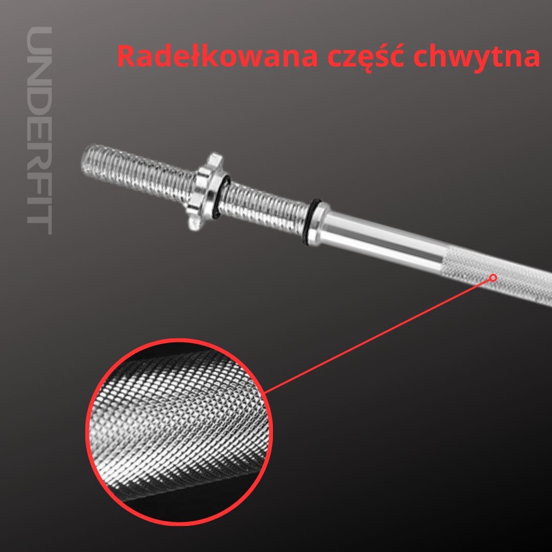 GRYF PROSTY Z GWINTEM I ZACISKAMI UNDERFIT 200 CM Model UF10136