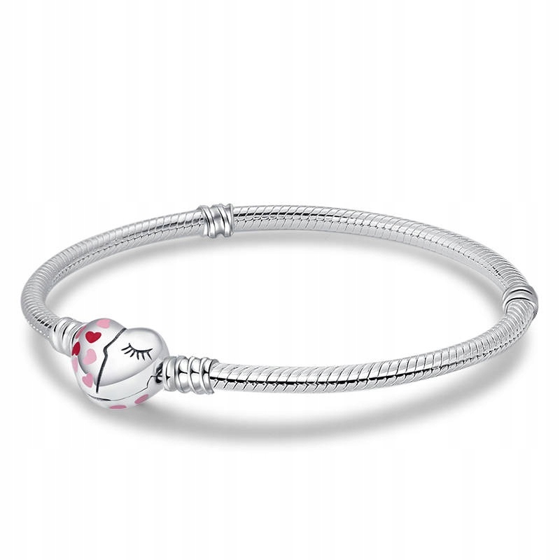 Modulární náramek základna pro Charms Stříbro 925 Srdce Očko 17 cm