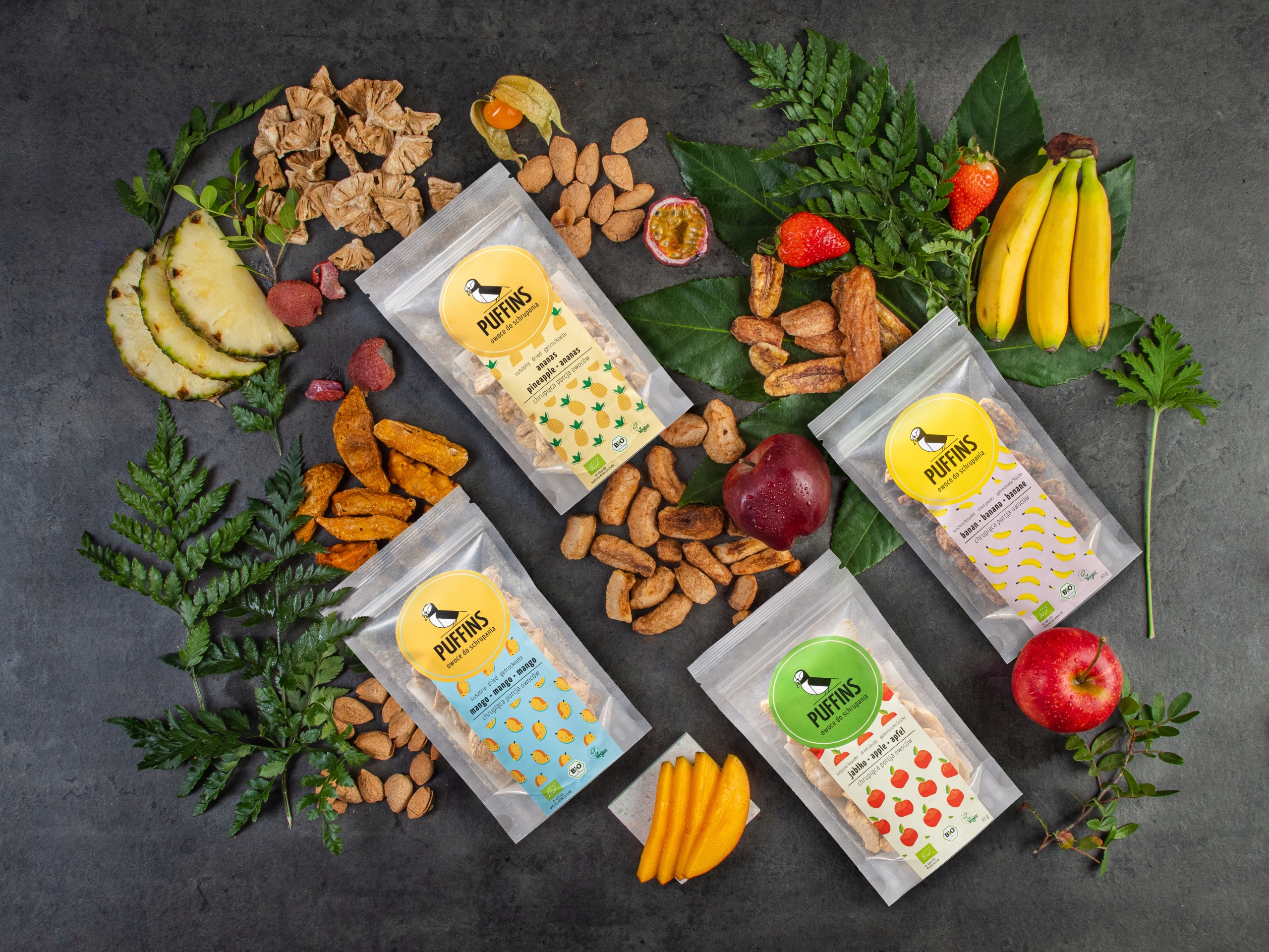 Levně Sada sušených a lyofilizovaných „sladkých“ plodů Puffins 4 x 40 g