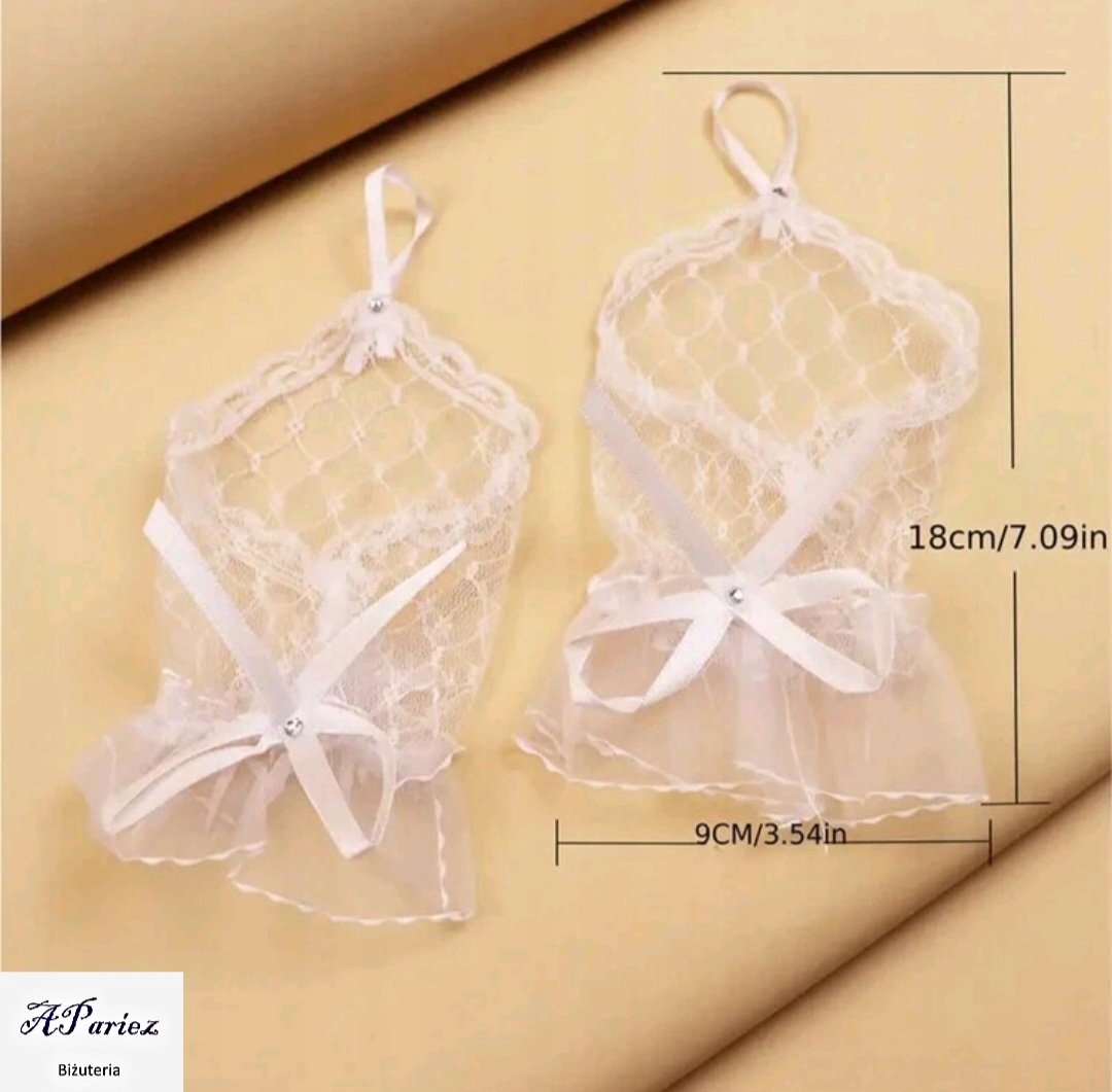 Do0032 Rękawiczki ślubne delikatne koronka z kokardką Kod producenta B240312138619