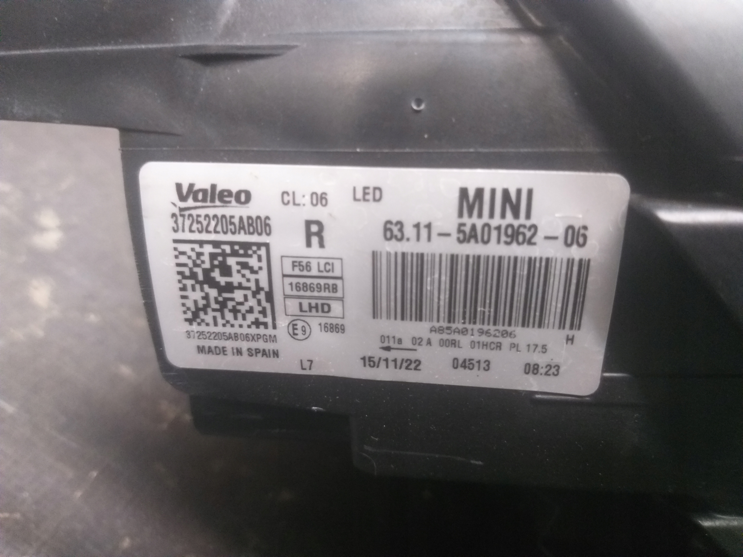 light front right MINI COOPER F56 LIFT FULL LED 6311 5A01962-06