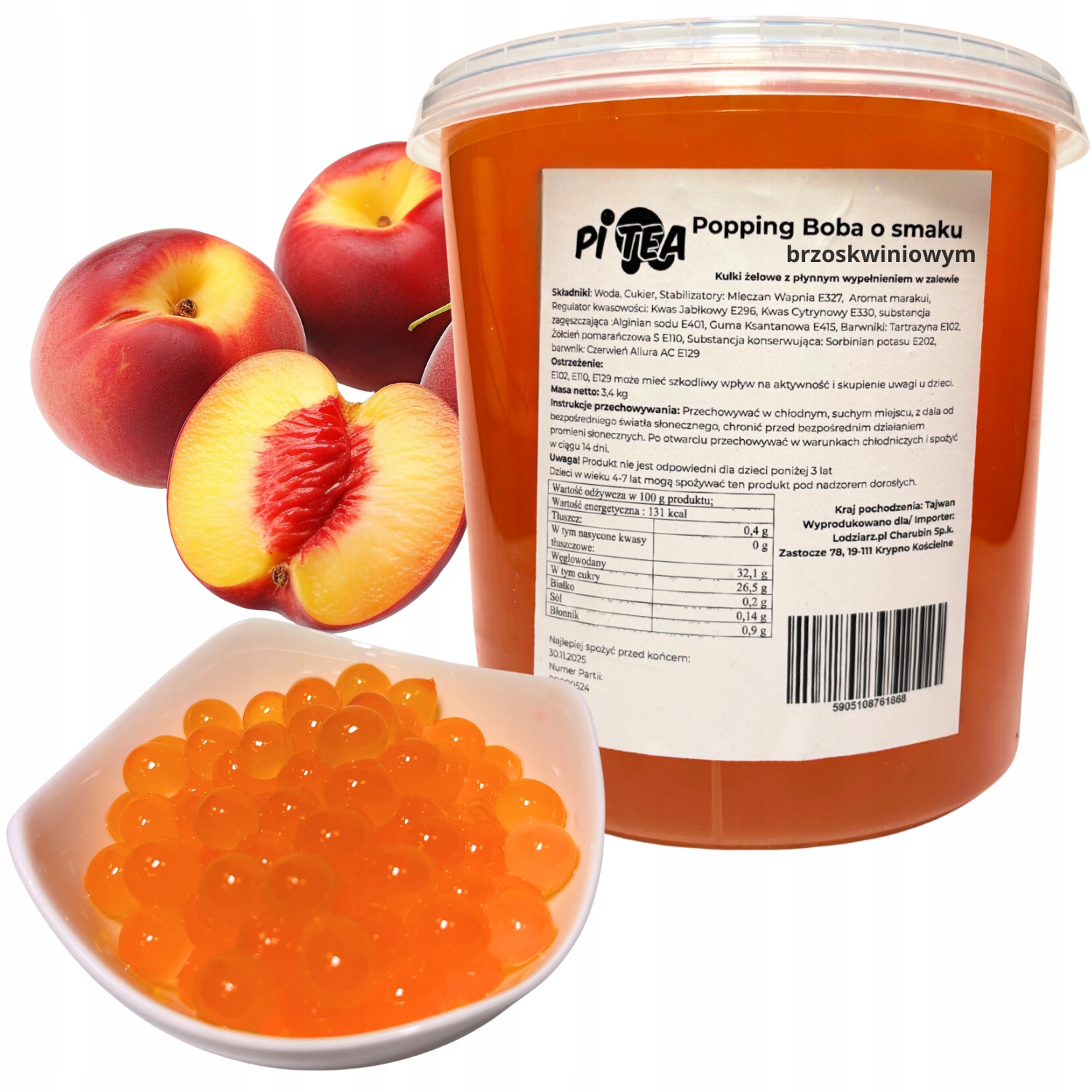 Levně Kuličky do Bubble Tea Popping Boba Kaviár Molekulární Broskev 3,4 kg