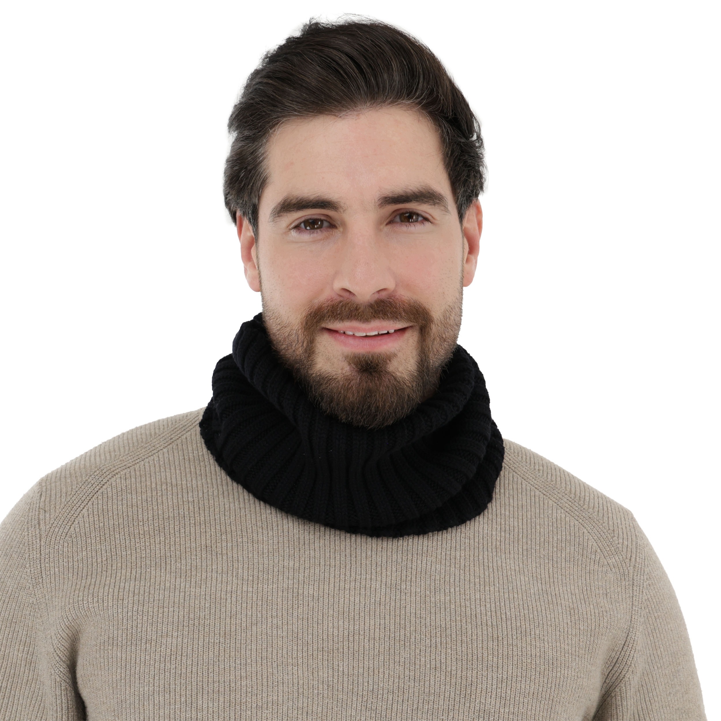 Komin zimowy męski, czarny, 100% wełniany merino, Zano XL