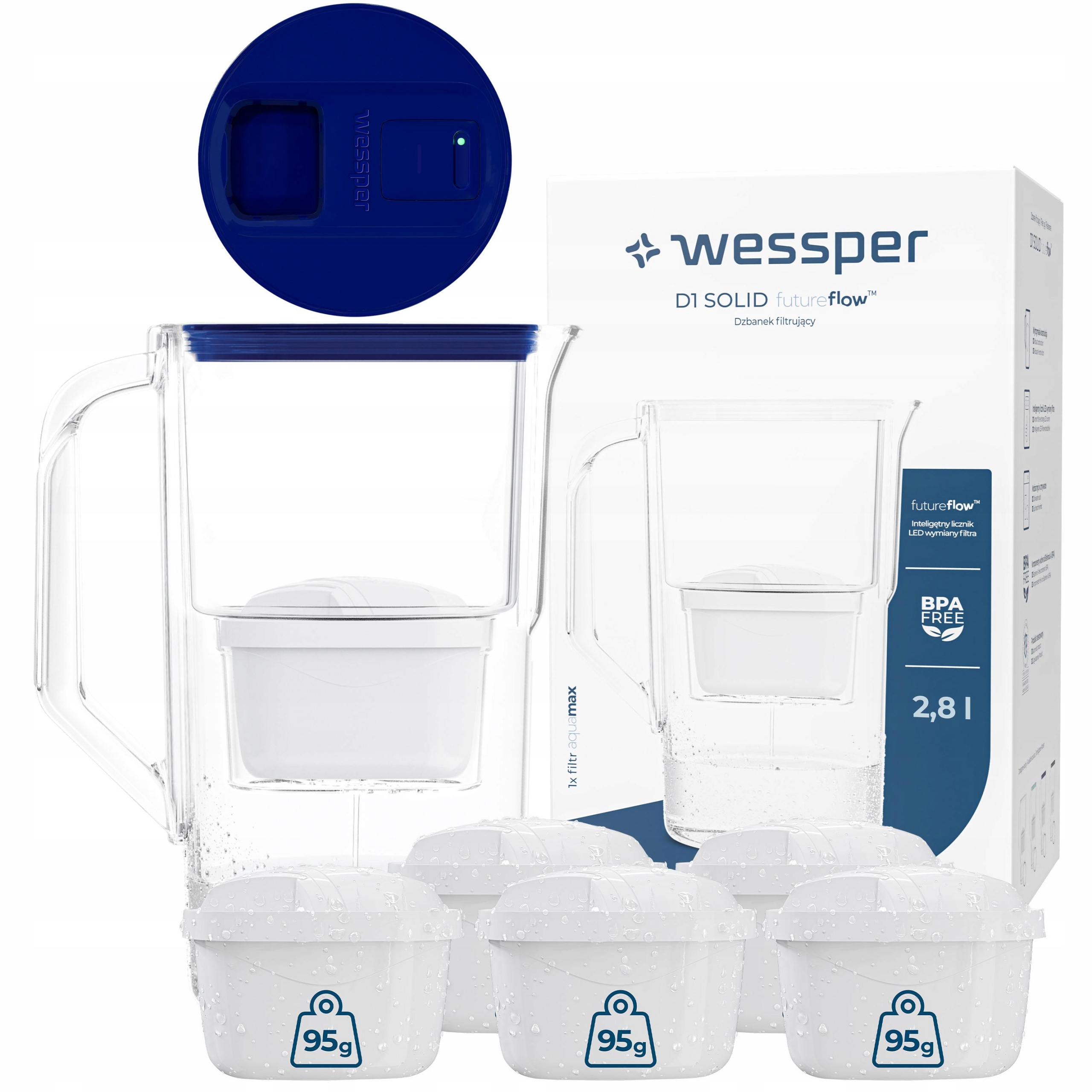 Filtrační konvice na vodu Wessper D1 Solid 2,8 l futureflow Led 6x filtr