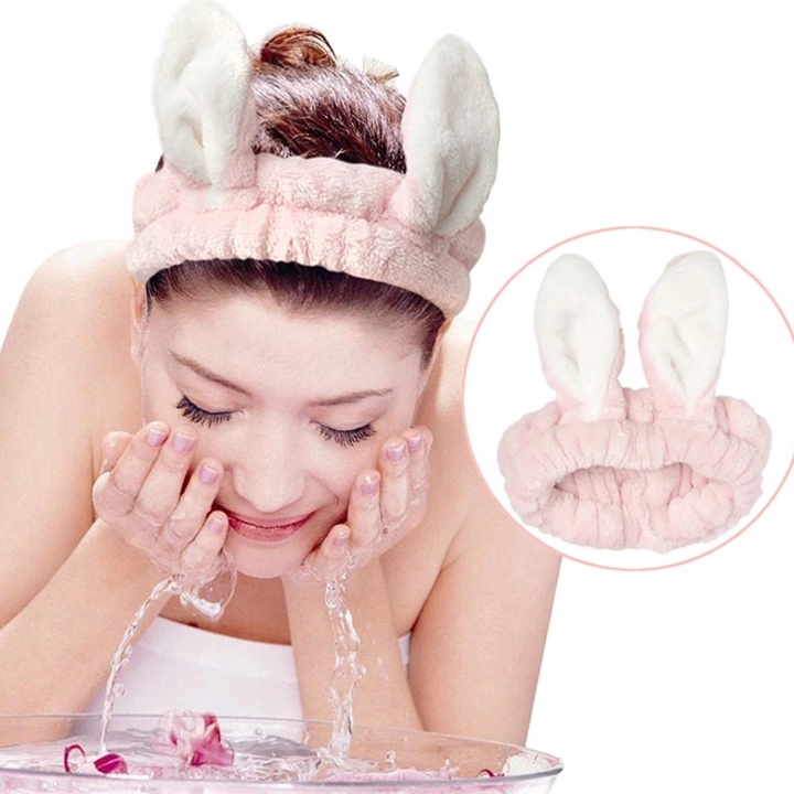 Beżowa opaska kosmetyczna do włosów z uszami Kolor dominujący beże i brązy