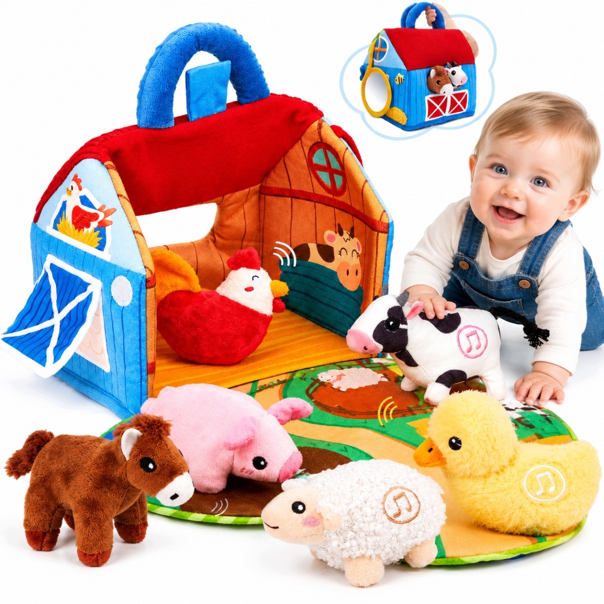 Zestaw Farma Domek Montessori 7w1 z Pluszakami, Rozwój Sensoryczny