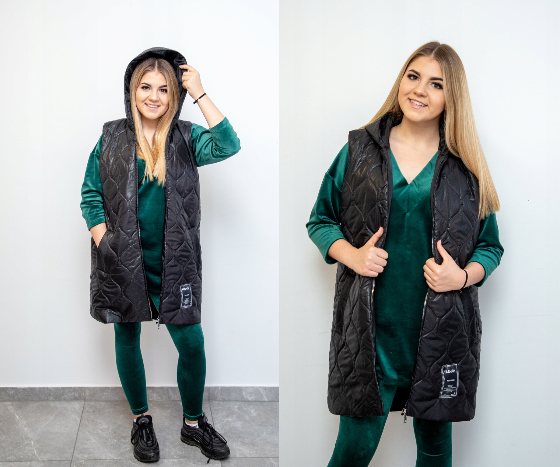 KAMIZELKA DAMSKA DŁUGA PIKOWANA BEZRĘKAWNIK XS/S Wzór dominujący geometryczny