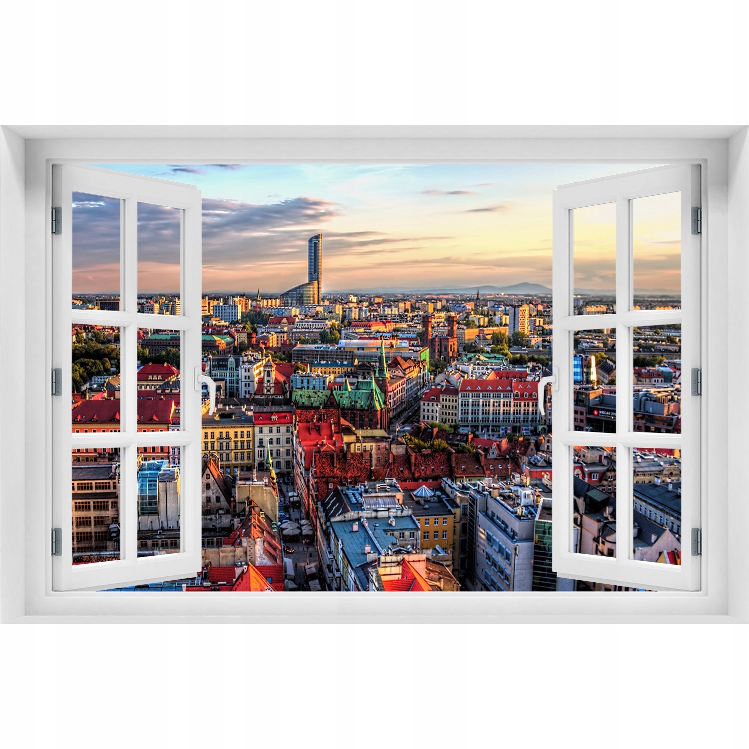 

Naklejka na ścianę 3D Okno Panorama Wrocławia