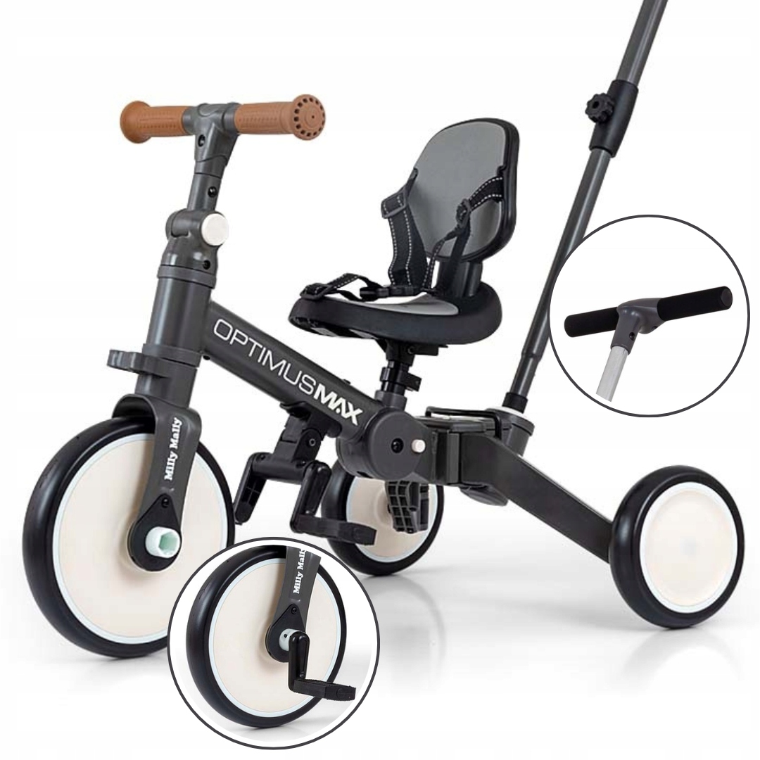 Rowerek trójkołowy z rączką Optimus Max 5w1 Milly Mally rower na roczek