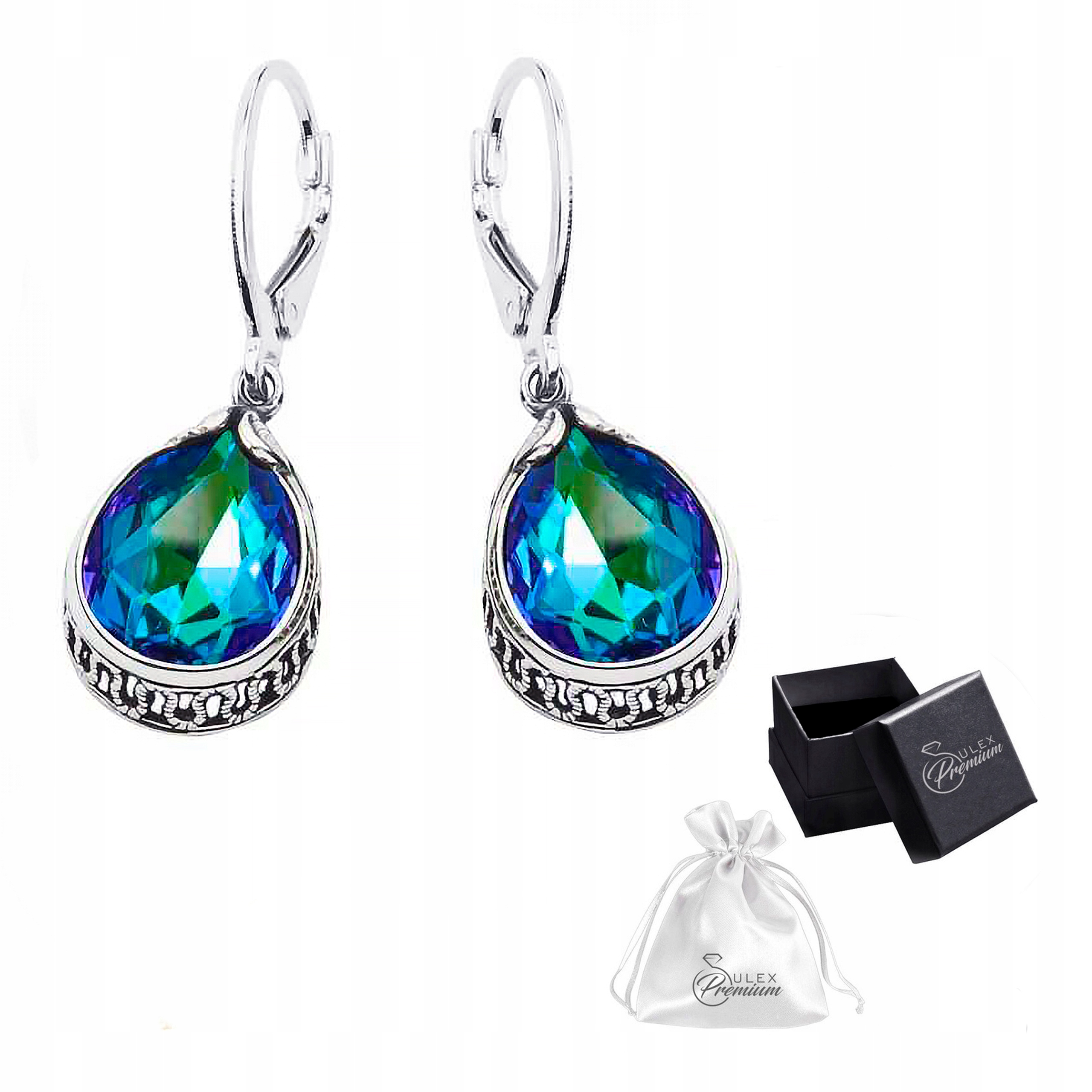 Stříbrné Náušnice ryzost 925 Elegantní Náušnice s modrozeleným krystalem