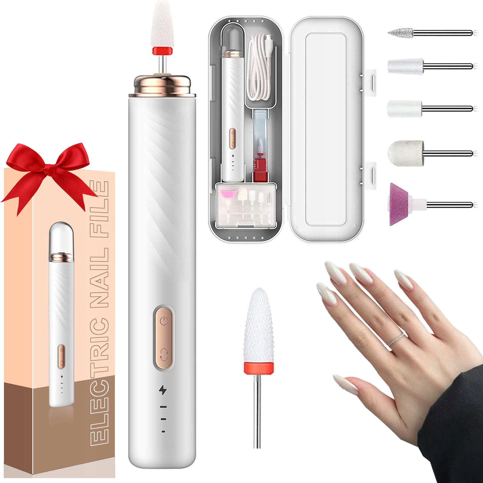 Elektrická Bezdrátová Frézka Na Nehty Pro Manikúru A Pedikúru Bílá
