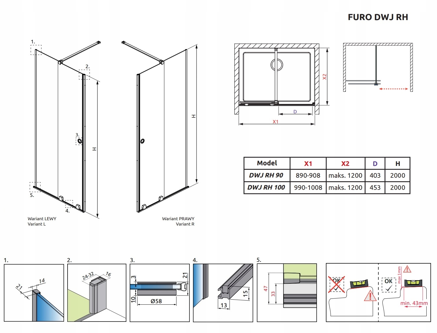 Drzwi RADAWAY Furo Black DWJ RH 90x200 LEWE Rodzaj drzwi do wnęki