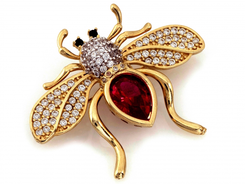 Zlatá brož 585 14kt včela s červeným kamenem 6.33g elegantní doplněk