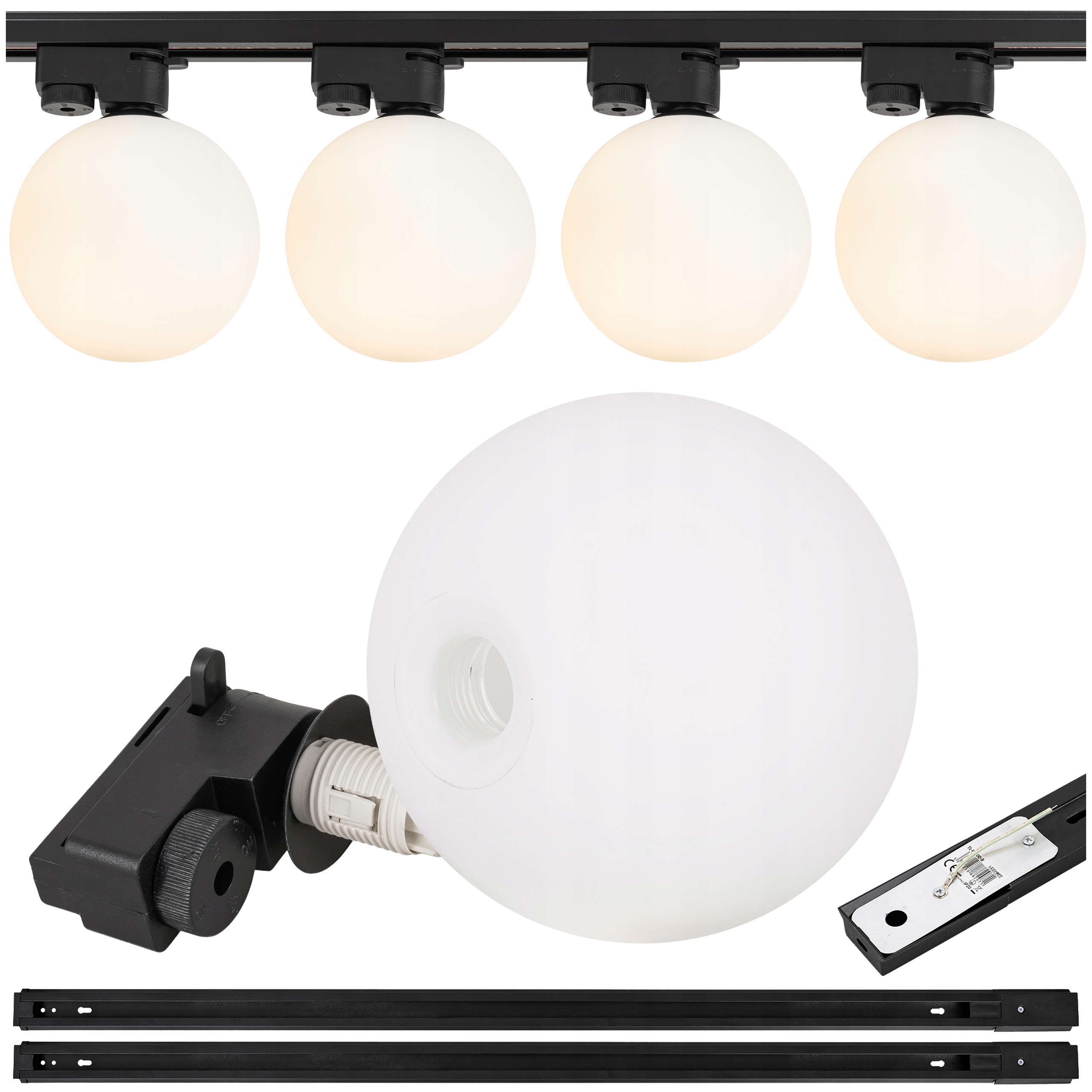 Osvětlení kolejnicové 2x Lišta 1 m Led svítidlo G9 bílá koule sklo x4