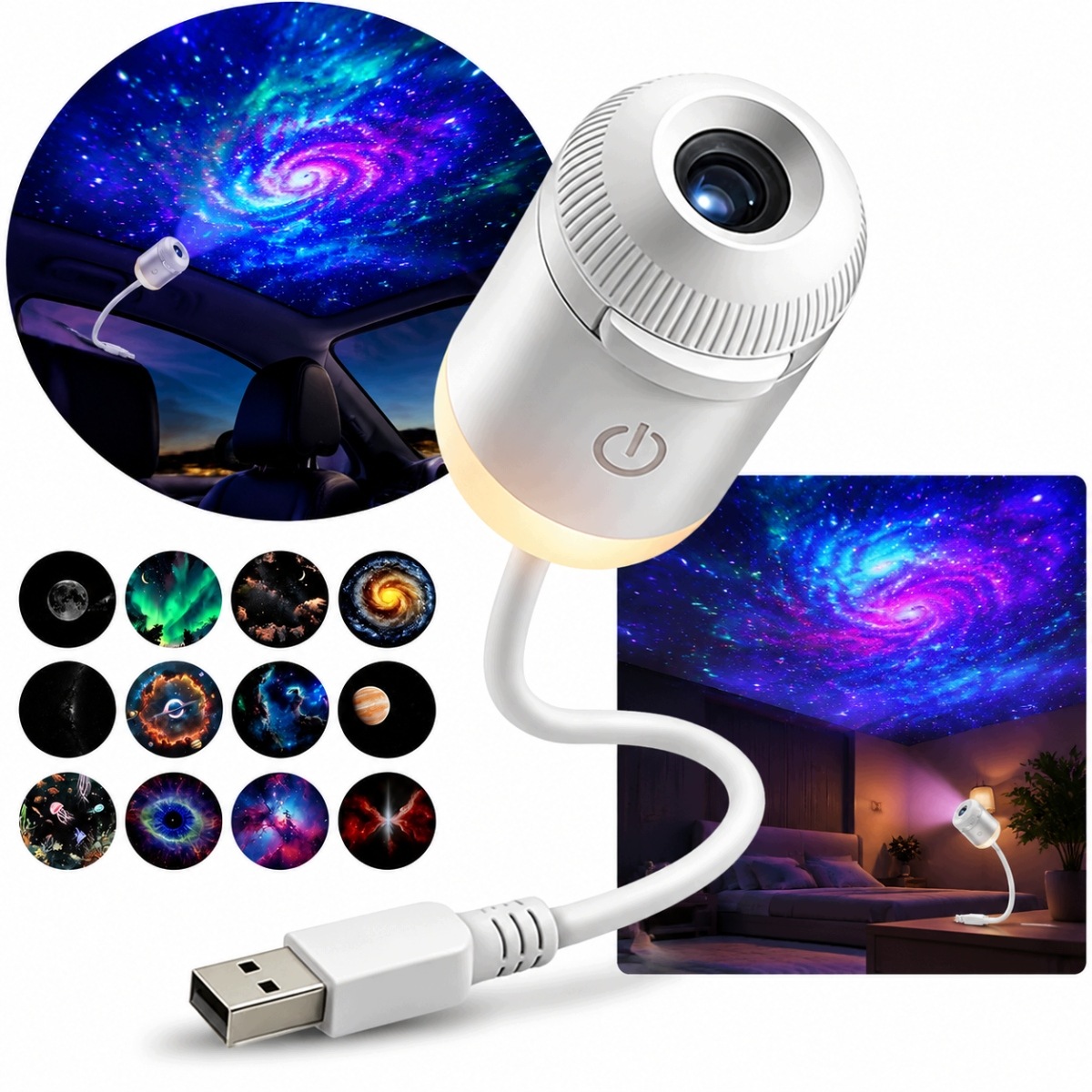 Holograficzny Projektor Nocny 5D Z 12 Slajdami Hd Obrót O 360°